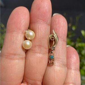 Mix match vintage clip on earrings double pearl